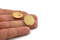 Gold Round Earring, 2 Textured Gold Plated Brass Round Stud Earrings With 1 Hole (20x0.70mm) M01360 A2363