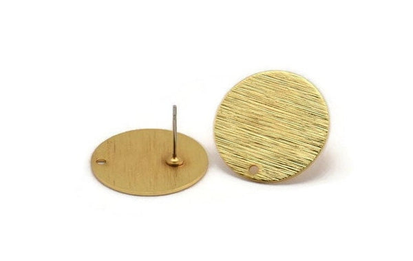 Gold Round Earring, 2 Textured Gold Plated Brass Round Stud Earrings With 1 Hole (20x0.70mm) M01360 A2363