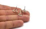 Silver Heart Earring, 2 Silver Plated Brass Heart Stud Earrings (11x14x1mm) D1195 A1221 H0475