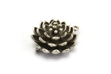 Silver Flower Charm, Antique Silver Plated Brass Flower Charm With 2 Loops, Findings (18x10mm) N1231