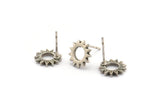 Silver Sun Earring, 8 Antique Silver Plated Brass Sun Stud Earrings (10x1.2mm) N1216