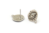 Silver Eye Earring, 4 Antique Silver Plated Brass Eye Stud Earrings With 1 Loop (13x15mm) N1170