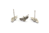 Silver Bird Earring, 8 Antique Silver Plated Brass Bird Stud Earrings (12x6mm) N1214 H1193