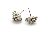Silver Flower Earring, 4 Antique Silver Plated Brass Taraxacum Stud Earrings With 1 Loop (14mm) N1180