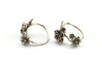 Silver Ring Settings, Antique Silver Plated Brass Flower Ring With 1 Stone Setting - Pad Size 4mm N1235