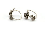 Silver Ring Settings, Antique Silver Plated Brass Flower Ring With 1 Stone Setting - Pad Size 4mm N1235
