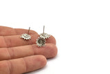 Silver Flower Earring, 4 Antique Silver Plated Brass Flower Stud Earrings With 1 Hole (11x13mm) N1203