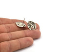 Silver Irregular Earring, 4 Antique Silver Plated Brass Irregular Stud Earrings With 1 Loop (20x14mm) N1226