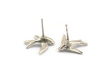 Silver Bird Earring, 4 Antique Silver Plated Brass Bird Stud Earrings (16x18mm) N1202 H1143
