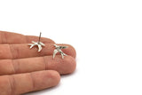 Silver Bird Earring, 4 Antique Silver Plated Brass Bird Stud Earrings (16x18mm) N1202 H1143