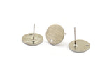 Silver Round Earring, 6 Textured Silver Tone Brass Round Stud Earrings With 1 Hole, Stamping Tags (12x0.80mm) A1855 A2255