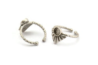 Silver Ring Settings, 2 Antique Silver Plated Brass Drop Ring With 1 Stone Setting - Pad Size 6mm N1112