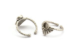 Silver Ring Settings, 2 Antique Silver Plated Brass Drop Ring With 1 Stone Setting - Pad Size 6mm N1112