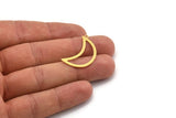 Brass Moon Charm, 12 Raw Brass Crescent Moon Charms With 1 Loop (30x12x0.60mm) A4722
