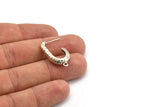 Silver Hook Earring, 2 Hammered Antique Silver Plated Brass Hook Stud Earrings With 1 Loop (26x15x5mm) N1329