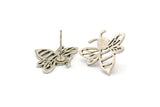 Silver Bee Earring, 4 Antique Silver Plated Brass Bee Stud Earrings (20x17x1.2mm) N1368
