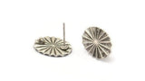 Silver Oval Earring, 4 Antique Silver Plated Brass Oval Stud Earrings (17x13x1.2mm) N1193