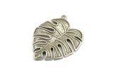 Silver Leaf Charm, Antique Silver Plated Brass Monstera Charms With 1 Loop, Monstera Leaf Pendant (38x29x2.5mm) N0746
