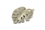 Silver Leaf Charm, Antique Silver Plated Brass Monstera Charms With 1 Loop, Monstera Leaf Pendant (38x29x2.5mm) N0746