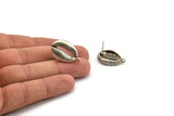 Silver Shell Earring, 2 Antique Silver Plated Brass Cowrie Shell Stud Earrings With 1 Loop, Findings (25x17mm) N0911