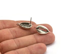Silver Shell Earring, 2 Antique Silver Plated Brass Cowrie Shell Stud Earrings With 1 Loop, Findings (20x11mm) N0910