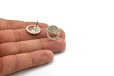 Silver Round Earring, 2 Textured Antique Silver Plated Brass Half Moon Stud Earrings (16x1.2mm) N1261
