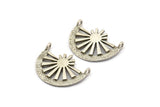 Silver Ethnic Pendant, 2 Antique Silver Plated Brass Semi Circle Pendant With 2 Loops (24x17mm) N0974