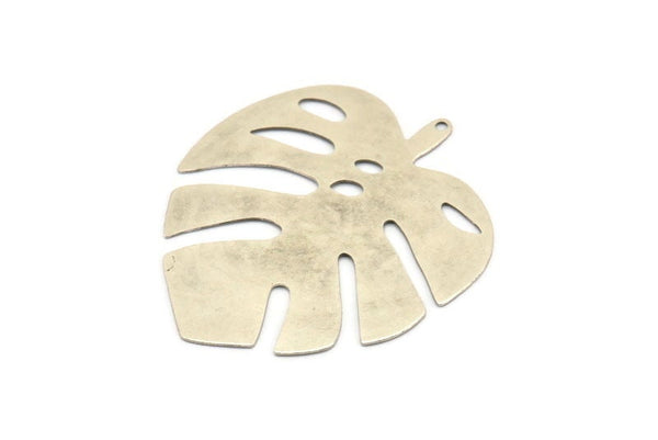 Silver Monstera Charm, 2 Antique Silver Plated Brass Monstera Leaf Charms With 1 Loop, Pendants, Earrings, Findings (51x46x0.50mm) D0653