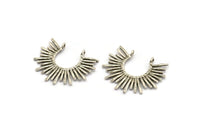 Gümüş Güneş Tılsımı, Antik Gümüş Kaplama Pirinç Güneş Tılsımı, 2 Halka, Kolye Uçları (31x25x1,5 mm) N1280