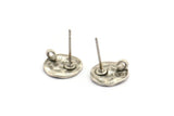 Silver Round Earring, 4 Antique Silver Plated Brass Round Earring Studs, With 1 Loop (11mm) N1213 H0269