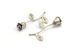 Silver  Rose Charm, 2 Antique Silver Plated Brass Flower Charms With 1 Loop, Pendants, Findings (39mm) N1200