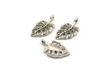 Silver Leaf Charm, 6 Antique Silver Plated Brass Leaf Charms With 1 Loop, Earrings, Findings (19x10x1.5mm) N1189 H1056