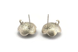 Silver Flower Earring, 2 Antique Silver Plated Brass Flower Stud Earrings With 1 Loop (16mm) N1215