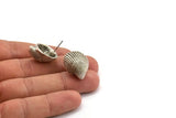 Silver Shell Earring, 2 Antique Silver Plated Brass Sea Shell Stud Earrings (22x19mm) N0939