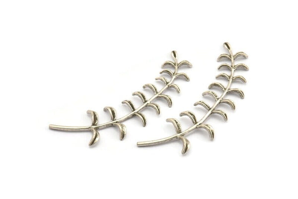 Silver Leaf Charm, Antique Silver Plated Brass Leaf Charm, Earrings, Findings (60mm) N1236