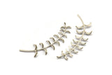 Silver Leaf Charm, Antique Silver Plated Brass Leaf Charm, Earrings, Findings (60mm) N1236