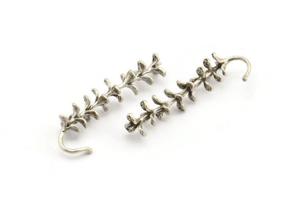 Silver Flower Charm, 2 Antique Silver Plated Brass Flower Charms, Earrings, Findings (43x7mm) N1233