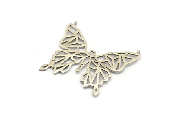 Silver Butterfly Charm, Antique Silver Plated Brass Butterfly Charm With 2 Loops, Pendants (51x44x1.2mm) N1465