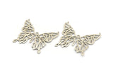 Silver Butterfly Charm, Antique Silver Plated Brass Butterfly Charm With 2 Loops, Pendants (51x44x1.2mm) N1465