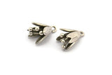 Silver Flower Charm, 4 Antique Silver Plated Brass Flower Charms With 1 Loop, Findings (14x10mm) N1234