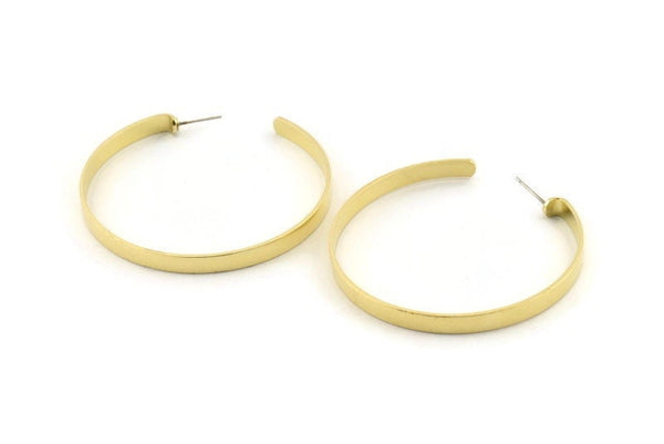 Brass Geometric Earring, 2 Raw Brass Circle Stud Earrings (54x4.5x1mm) N1247