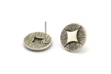 Silver Earring Posts, 2 Antique Silver Plated Brass Round Earring Stud (15mm) N0795
