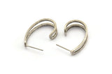 Silver Earring, 4 Antique Silver Plated Brass Stud Earrings (27x6x1.2mm) N1249
