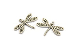 Silver Dragonfly Charm, 6 Antique Silver Plated Brass Dragonfly Charms With 1 Loop, Pendants, Findings (22x16mm) N1208
