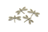 Silver Dragonfly Charm, 6 Antique Silver Plated Brass Dragonfly Charms With 1 Loop, Pendants, Findings (22x16mm) N1208