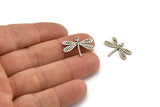 Silver Dragonfly Charm, 6 Antique Silver Plated Brass Dragonfly Charms With 1 Loop, Pendants, Findings (22x16mm) N1208