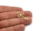 Brass Flower Charm, 24 Raw Brass Flower Charms With 1 Loop (32x19x0.60mm) A4921