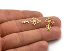 Brass Flower Charm, 50 Raw Brass Flower Charms With 2 Loops (24x12x0.60mm) A4919
