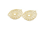 Brass Flower Charm, 4 Raw Brass Flower And Sun Shaped Charms With 1 Loop, Findings (50x42x0.60mm) A4907