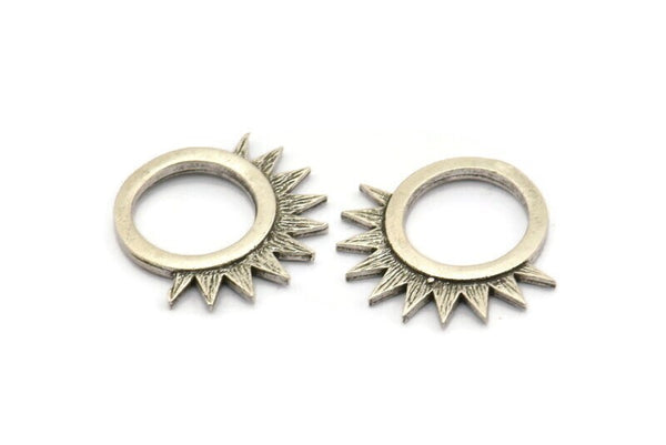 Silver Sun Charm, 2 Antique Silver Plated Brass Sunshine Charms, Pendants, Findings (22x20x1.5mm) N1292